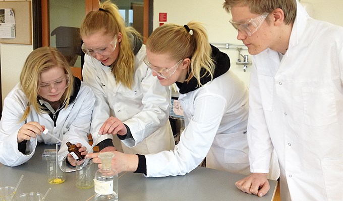 Elever utför naturvetenskapliga laborationer