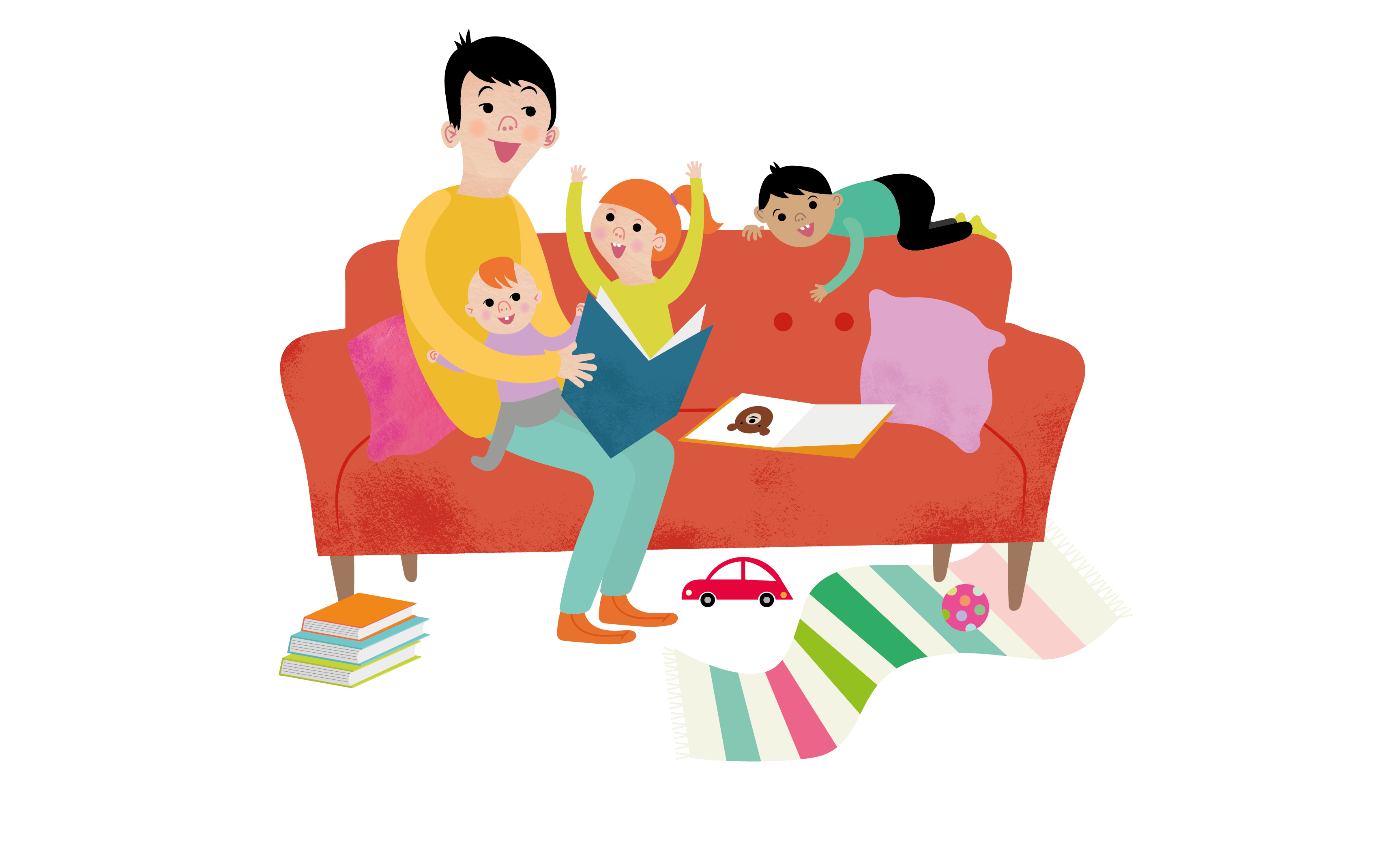 Illustration som visas vuxna och barn som läser.
