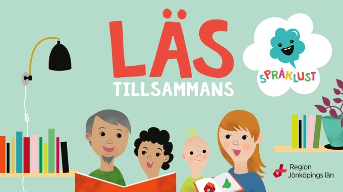 Illustration av barn och vuxna som läser tillsammans.