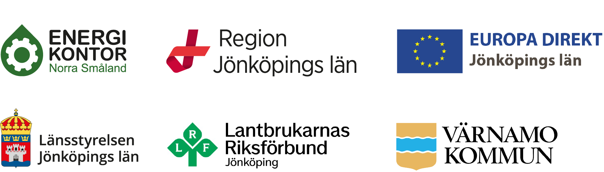 Logotyper: RJL, Europa Direkt Jönköpings län, LLRF, Länsstyrelsen i Jönköpings län, Värnamo kommun och Energikontor Norra Småland.