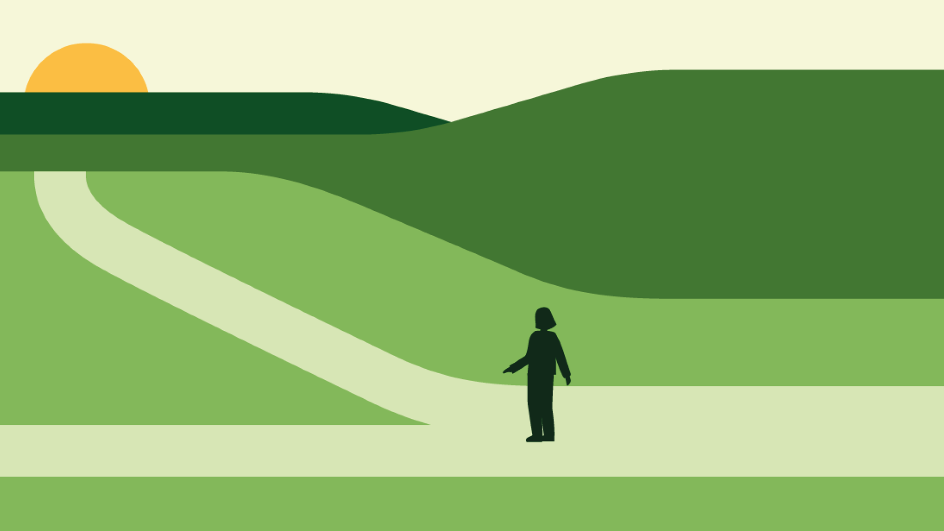 Illustration med en person som står vid en vägkorsning