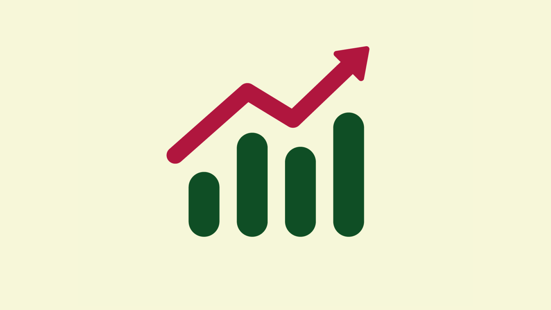 En illustration av ett stapeldiagram med ökande staplar och en röd pil