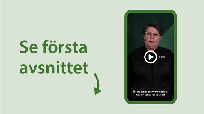 Illustration. Mobil med videon "Tips 1: Ta kontroll". Till vänster står det "Se första avsnittet" med en pil nedåt.