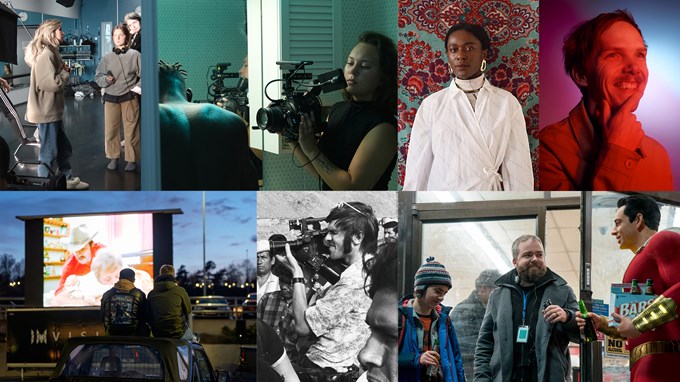 Ett kollage av foton av filmarbetare. 
