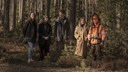 En grupp människor i en tallskog.