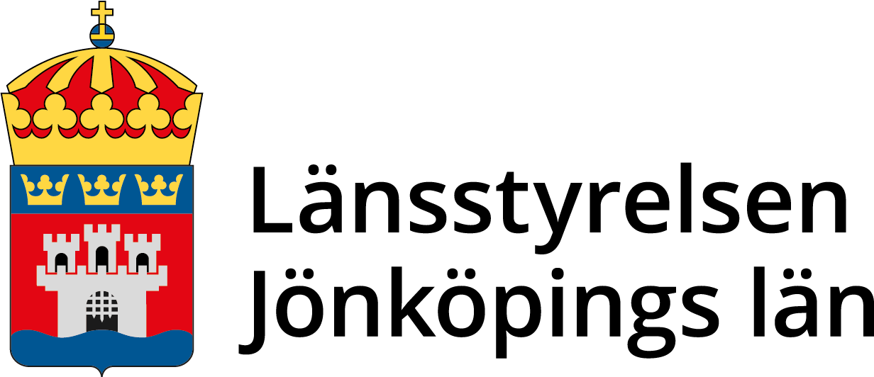 Logotyp med texten Länsstyrelsen Jönköpings län och ett heraldiskt vapen.