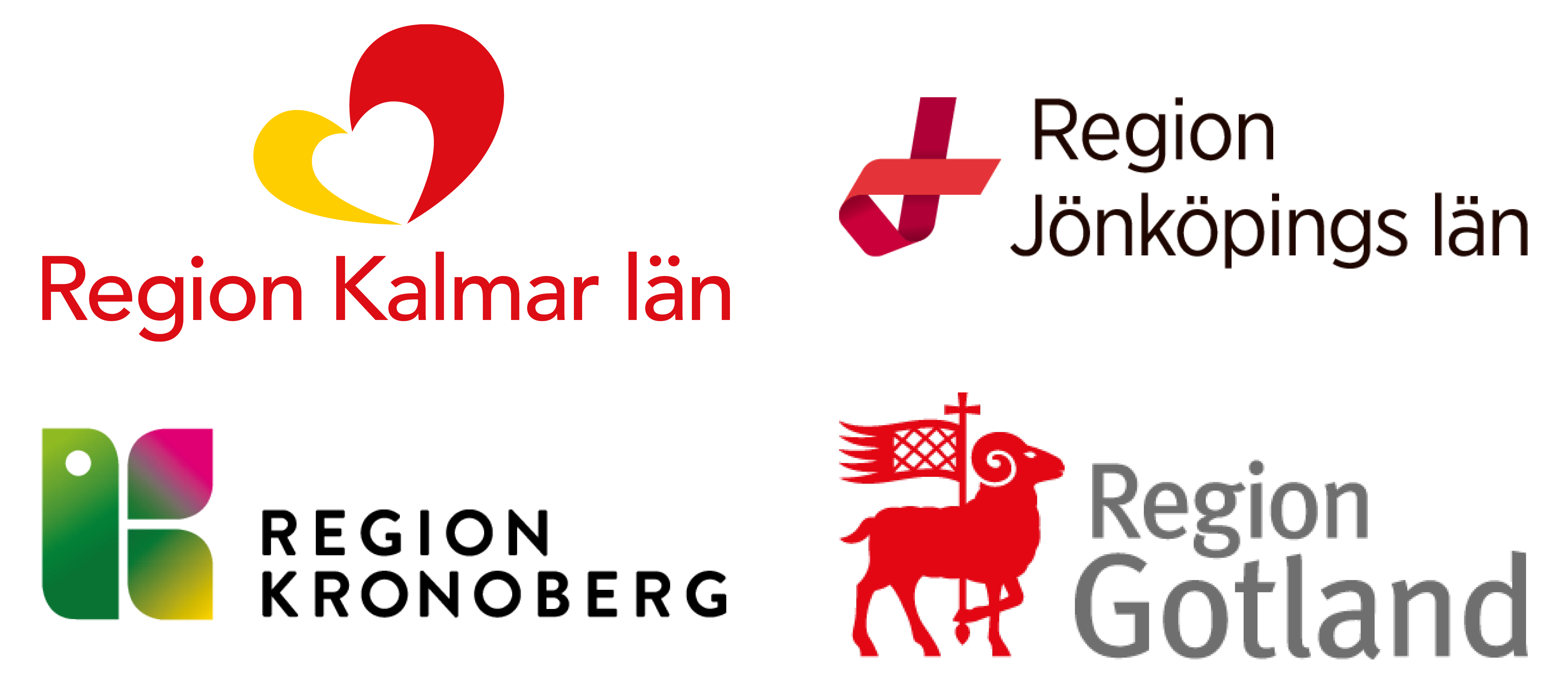 Logotyper för fyra regioner.