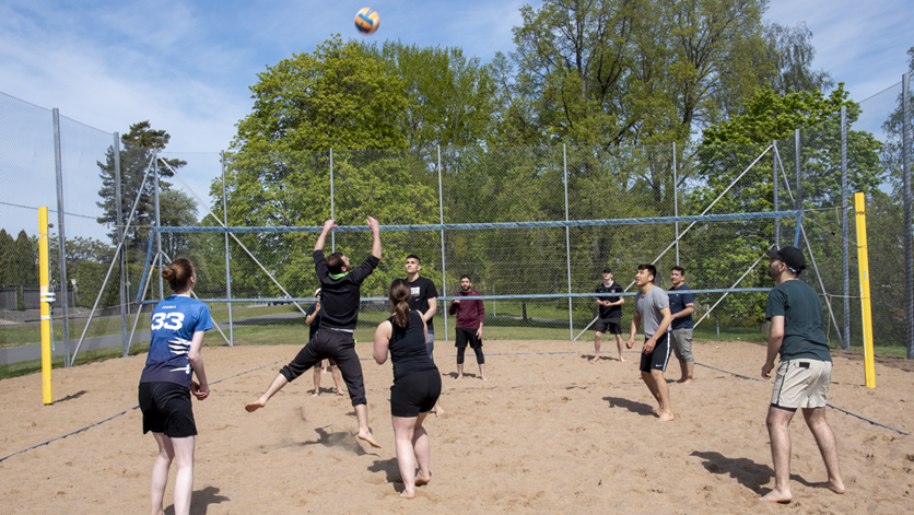 Människor spelar volleyboll i solsken