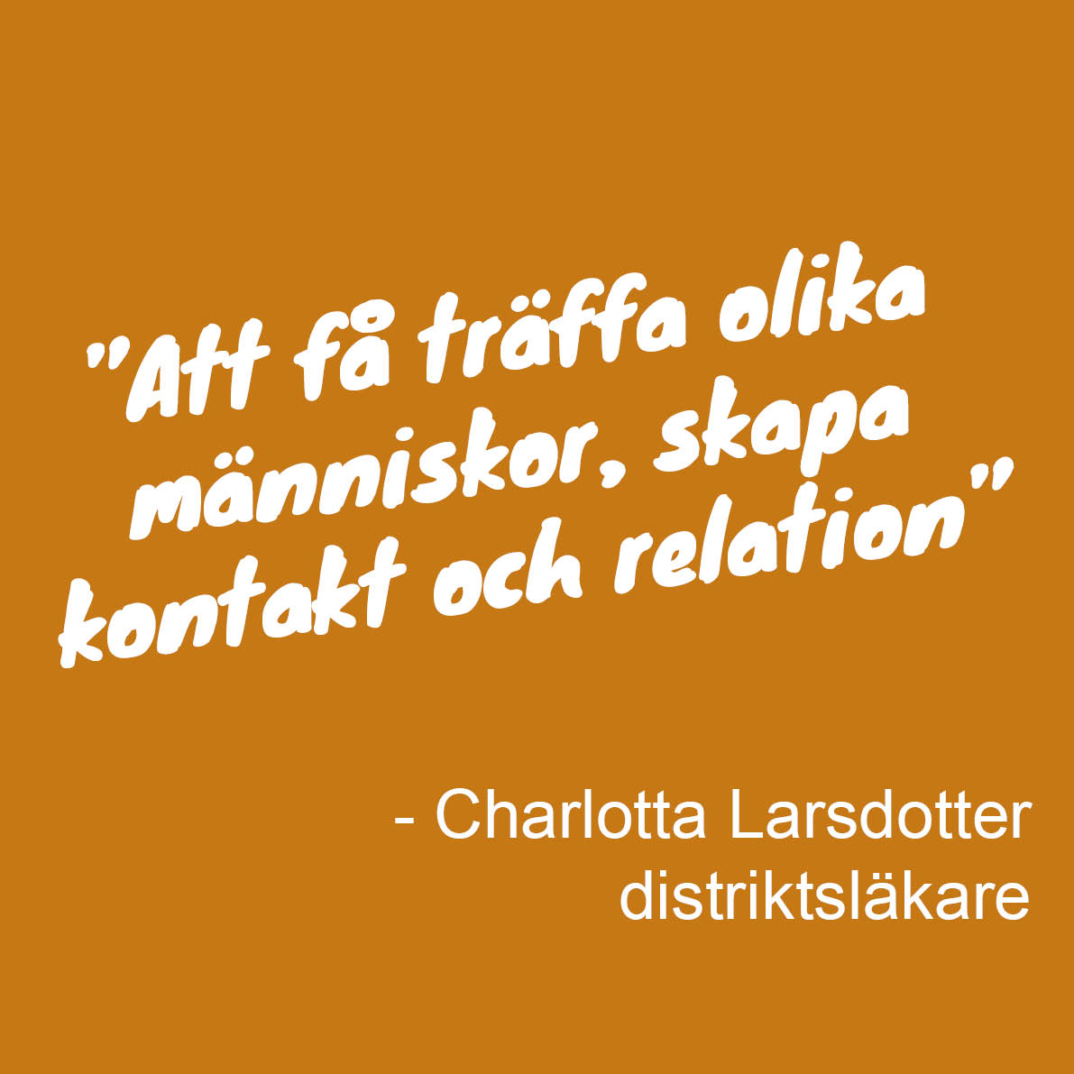 Citat av Charlotta Larsdotter. Att få träffa olika människor, skapa kontakt och relation